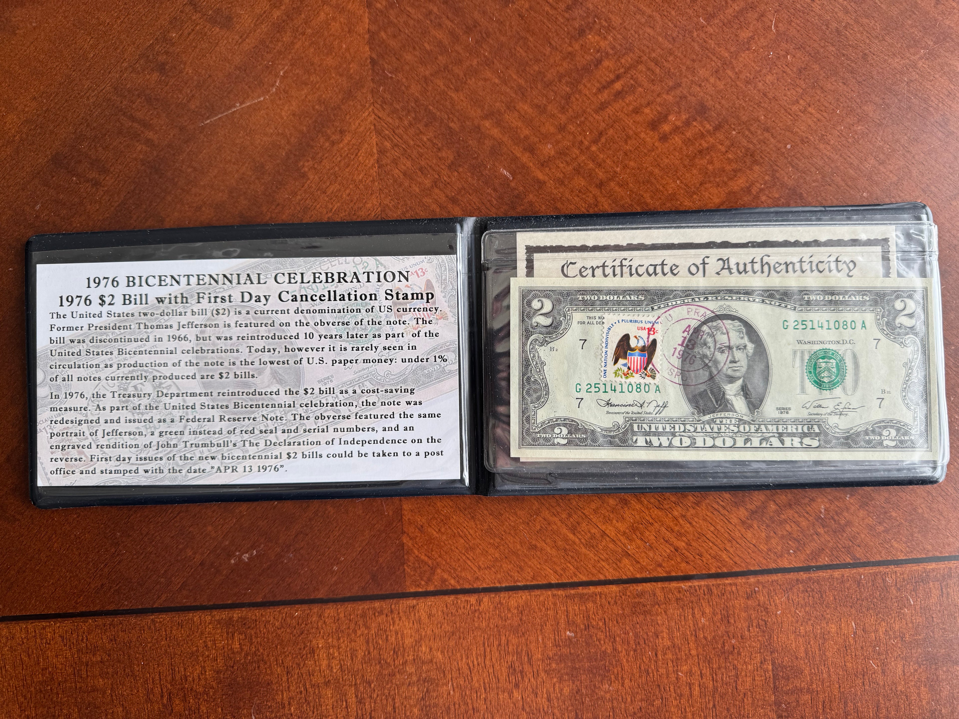 1976 $2 Bill with Postage and Cancellation Stamp
