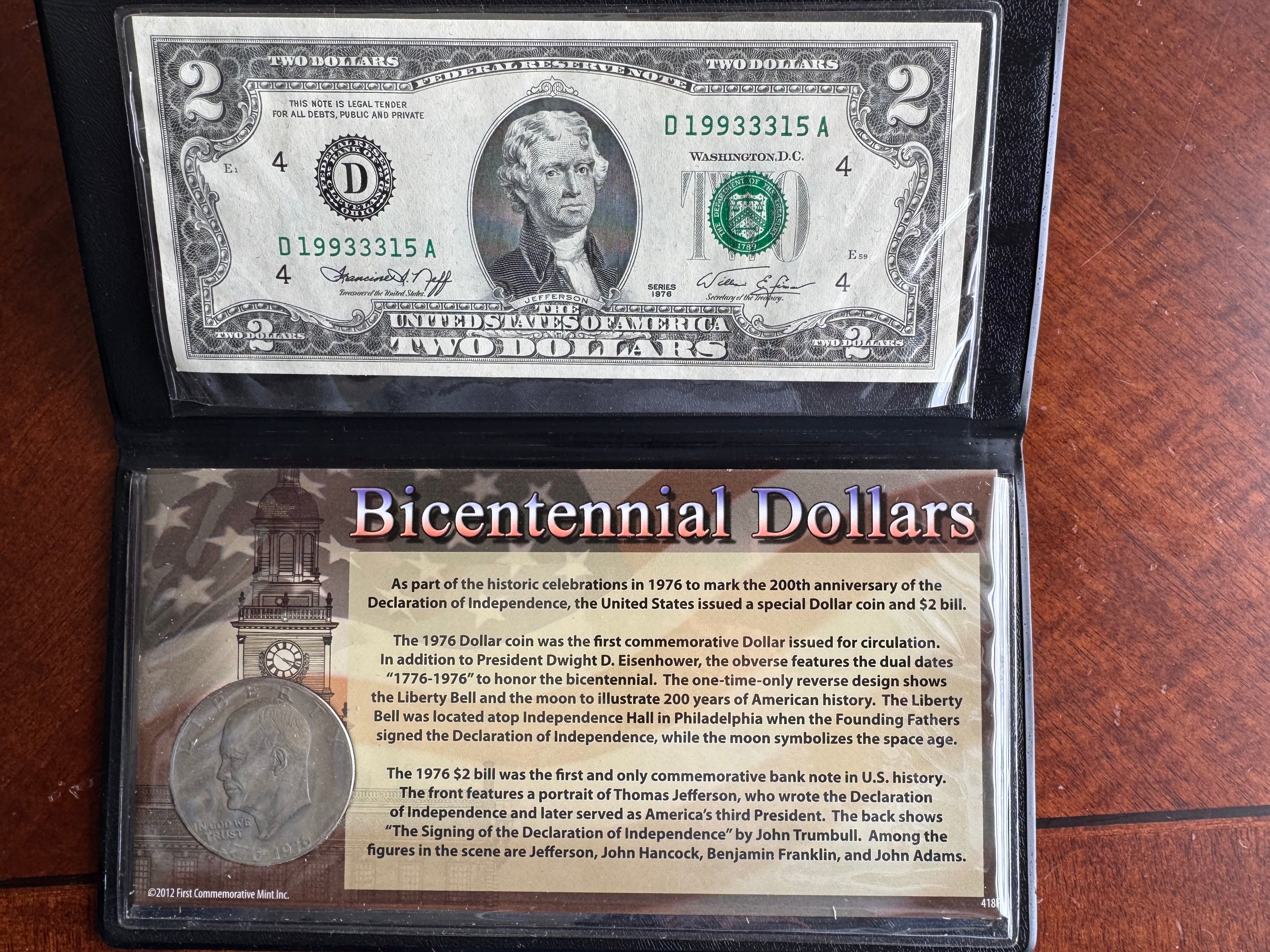 Bicentennial Half Dollar Coin and $2 Bill Set