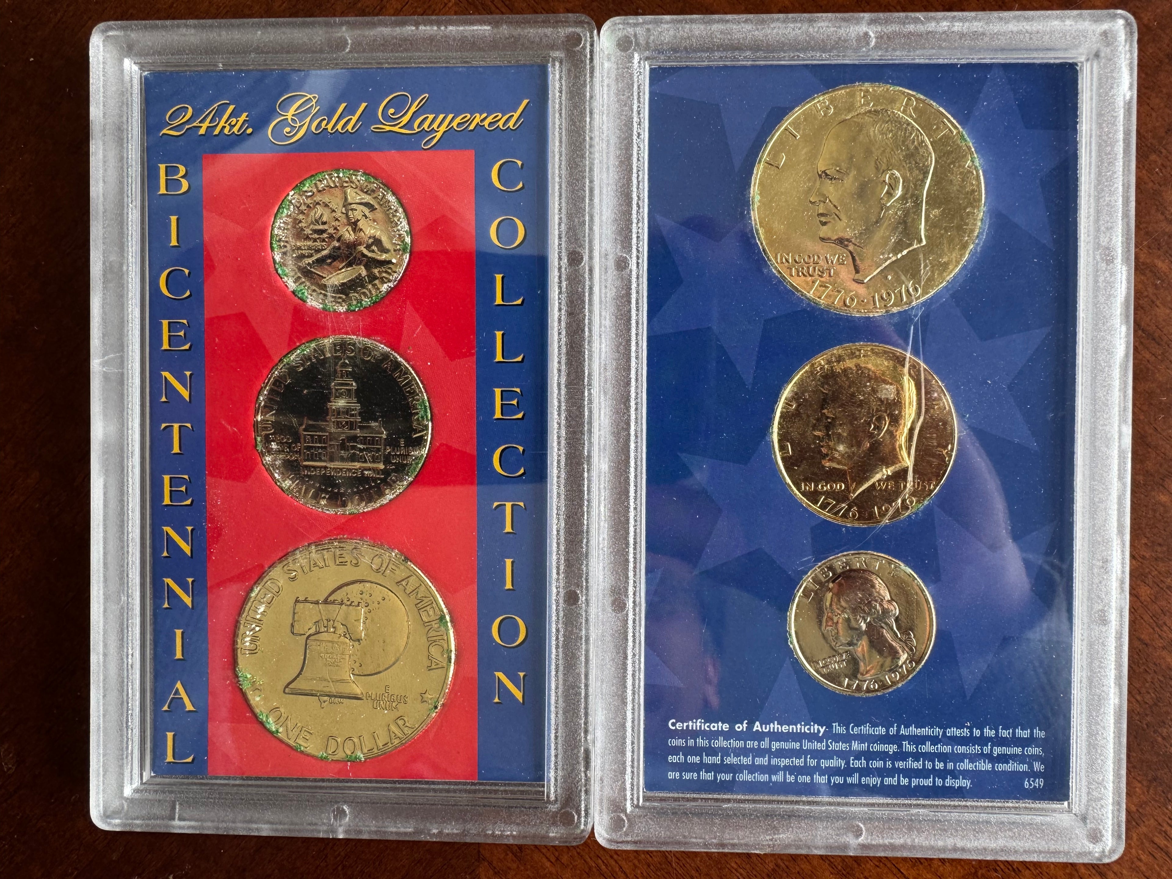 24kt Gold Layered Bicentennial Collection - Quarter, Half Dollar & Dollar