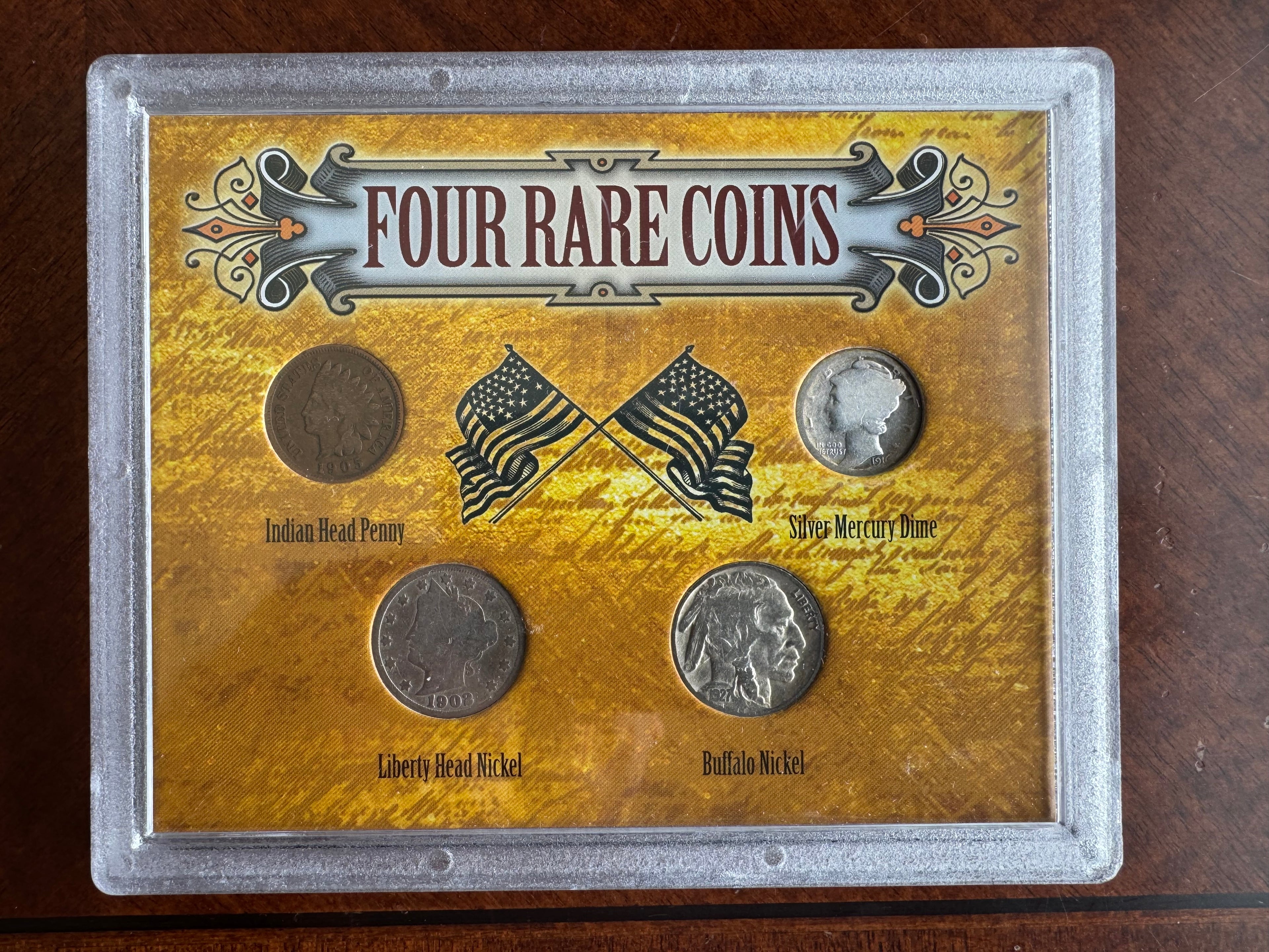 Four Rare Coins - Indian Head Penny, Liberty Head Nickel, Buffalo Nickel & Silver Mercury Dime