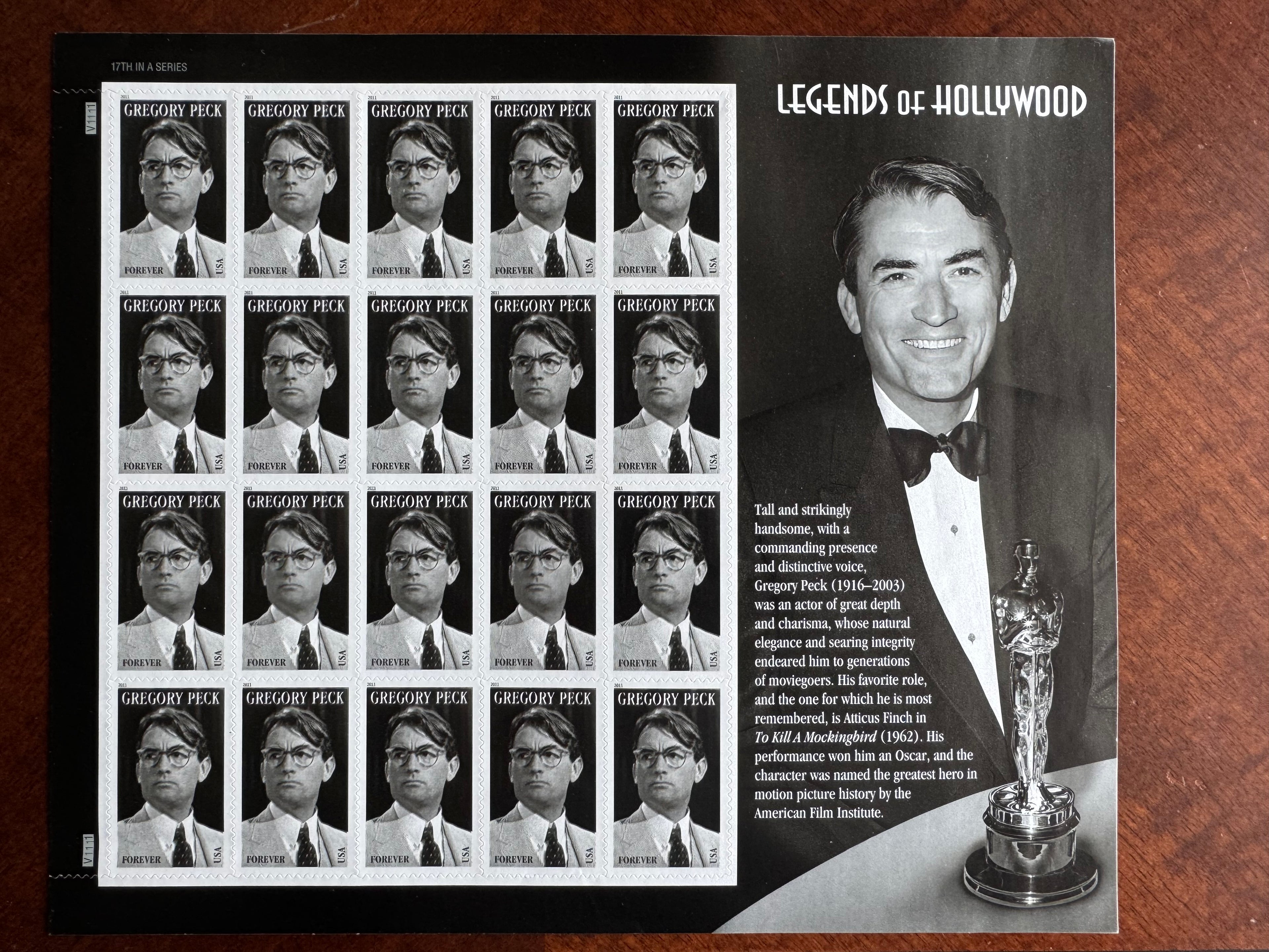2011 Gregory Peck - Legends of Hollywood - Forever Stamp