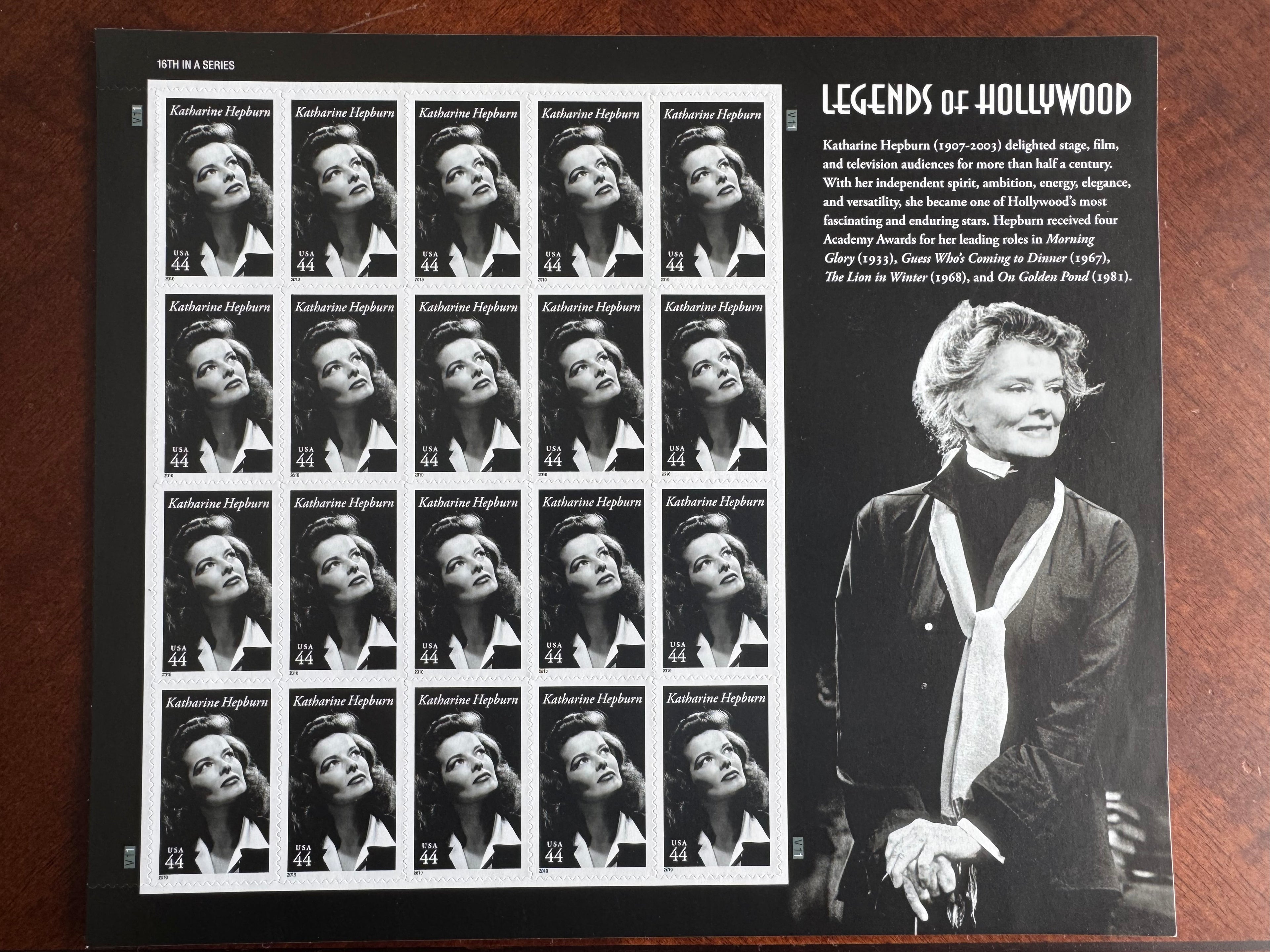 Katharine Hepburn Legends of Hollywood Stamp Sheet