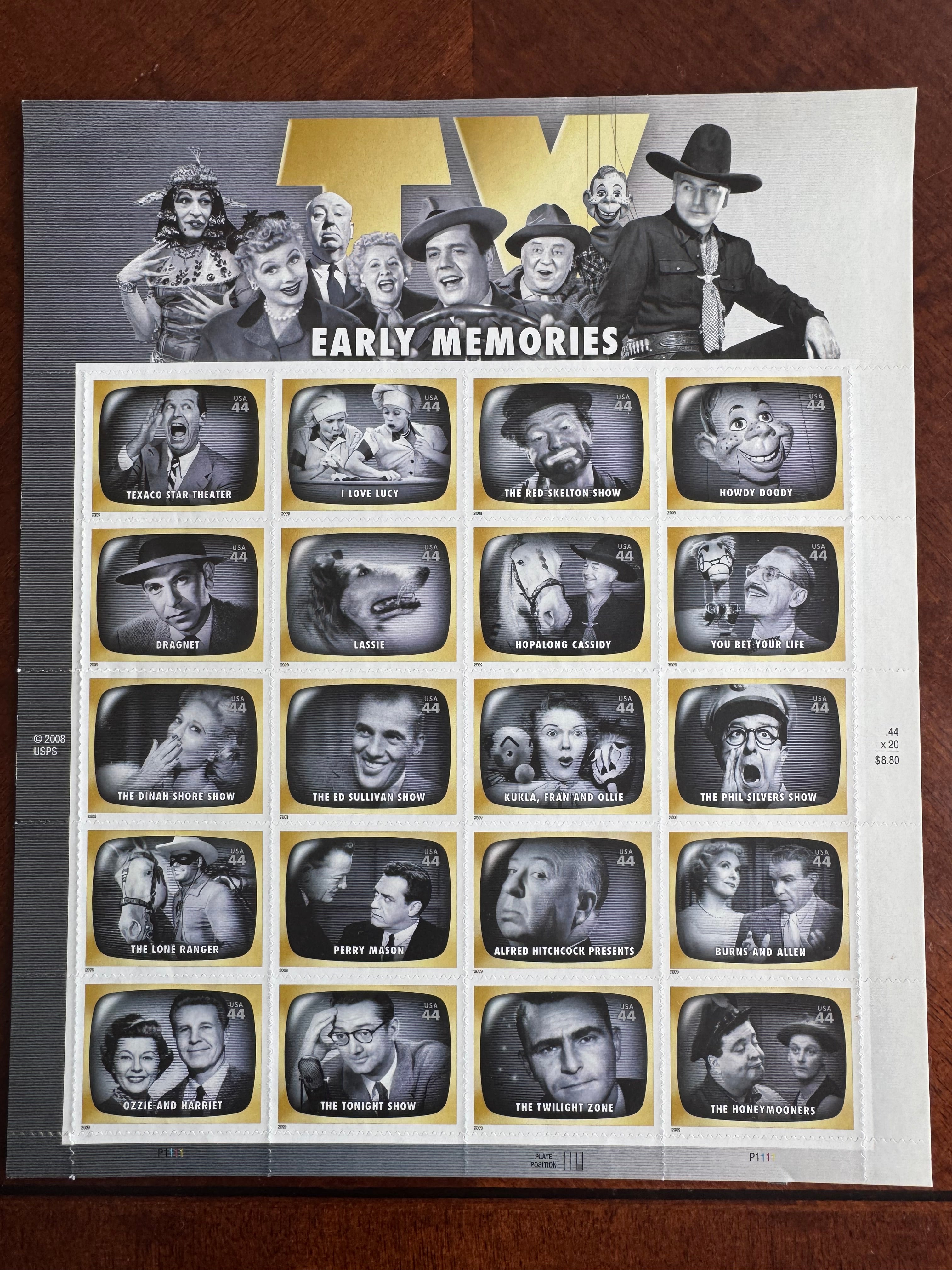 2008 TV Early Memories - 44 Cent Stamp Sheet